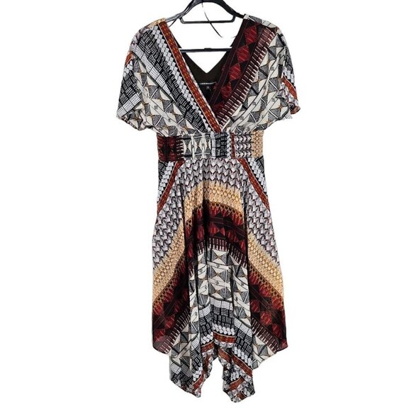 NWT CHRIS McLAUGHLIN Abstract Art Dress size 6 BROWN RED BLACK Boho Maximalist - Picture 1 of 9